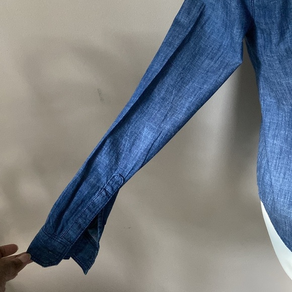 Ann Taylor Loft The Softened Shirt Chambray 100% Cotton Buttoned Down Shirt - Picture 5 of 7